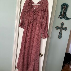LOFT Rose-Mauve Floral Ruffle Long Sleeve Maxi Dress